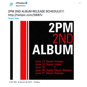 Tweet da conta JYPNation com a programação do Comeback do grupo.